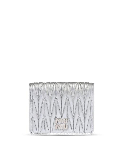 Miu Miu White Small Logo Plaque Quilted Leather Wallet