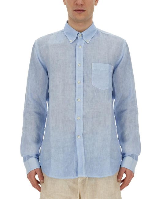 120% Lino Blue Regular Fit Shirt for men