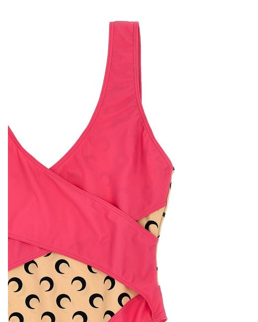 MARINE SERRE Pink 'All Over Moon' One-Piece Swimsuit