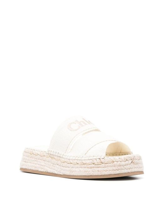Chloé Mila Canvas Flatform Sandals in White | Lyst