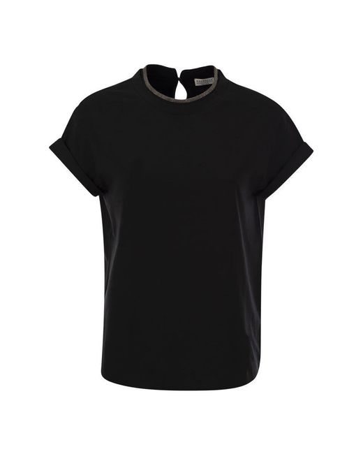 Brunello Cucinelli Black Stretch Jersey T-shirt With Precious Faux-layering