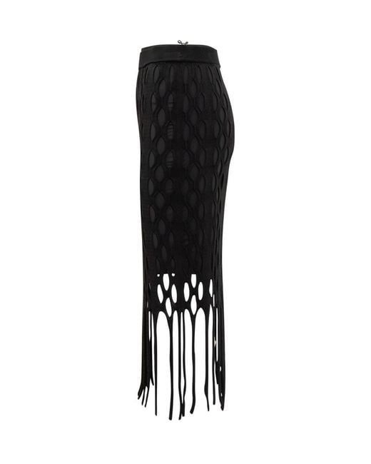 Pinko Black Skirt With Mesh Effect And Fringes