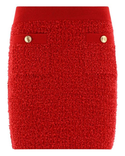 Elisabetta Franchi Red Jacquard Mini Skirt With Pockets