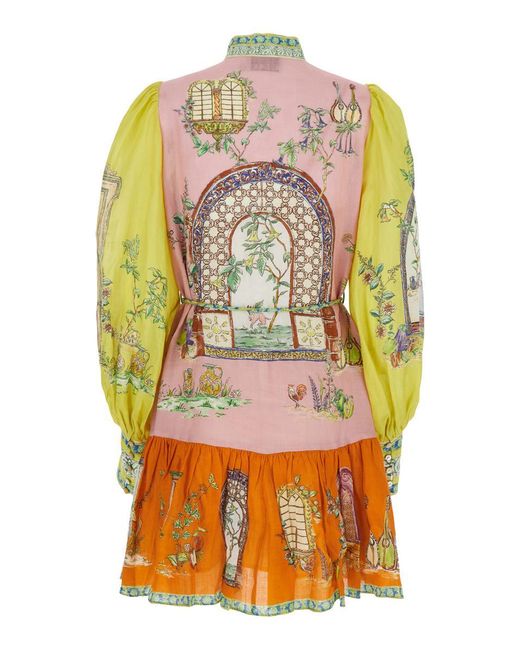 ALÉMAIS Blue 'Monte' Dress With Color Block Inserts And Graphic Print