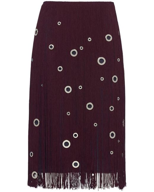 Prada Purple Eyelet-Embellished Fringed Midi Skirt