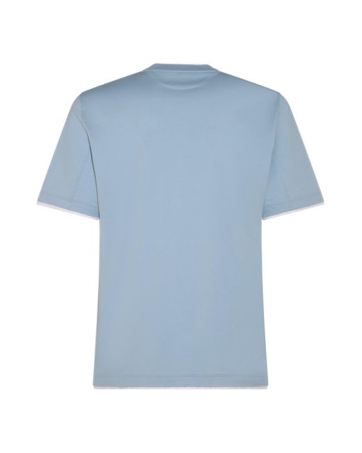 Brunello Cucinelli Blue Light Cotton T-Shirt for men