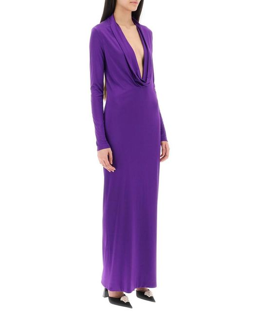 Versace Purple Cowl-neck Maxi Dress