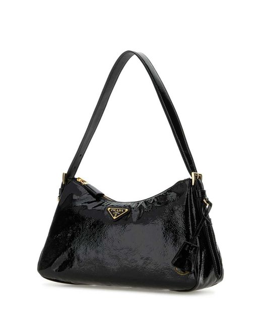 Prada Black Naplak Medium Aimee Shoulder Bag