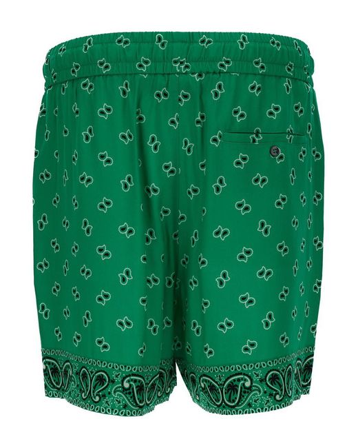 Palm Angels Green Paisley-Print Shorts for men