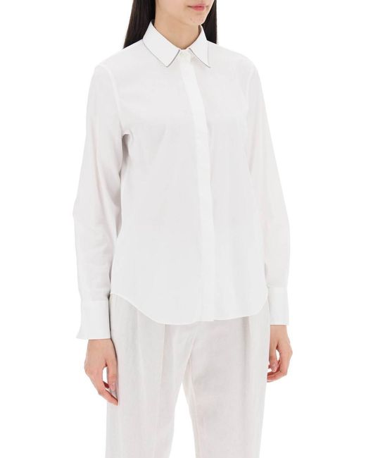Brunello Cucinelli White Shirt With Shiny Collar