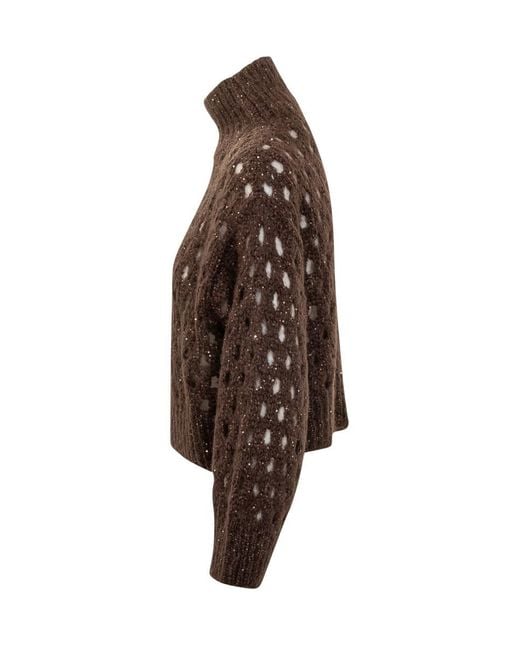 Brunello Cucinelli Brown Perforated Sweater