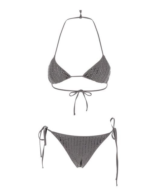 VENUJA White Bikini With Triangle Design And All-Over Stud Decorations