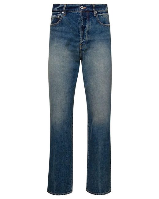 KENZO Blue 5-Pocket Stonewashed Straight Jeans for men