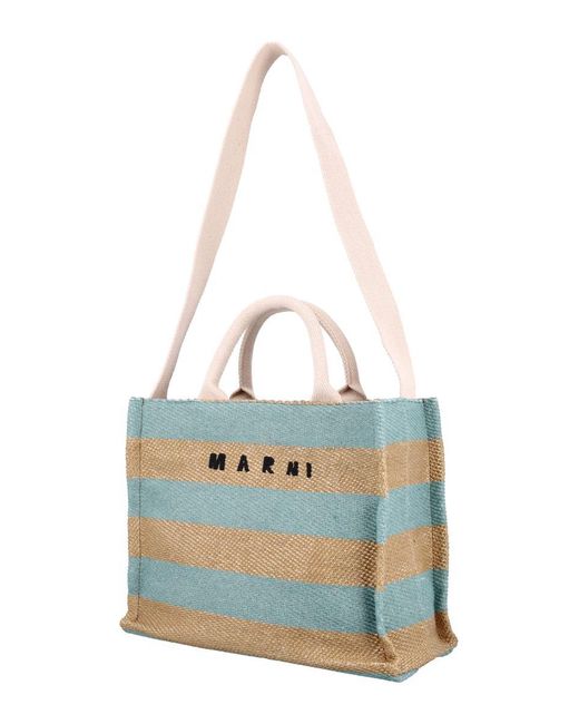 Marni Blue Raffia-effect Small Tote Bag