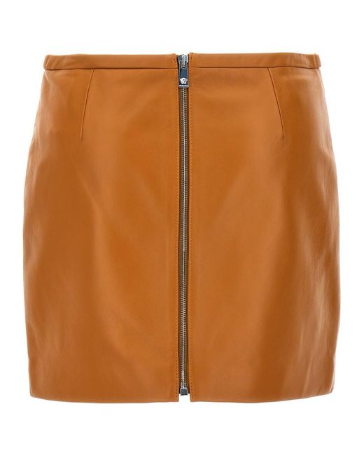 Versace Brown Mini Leather Skirt Skirts