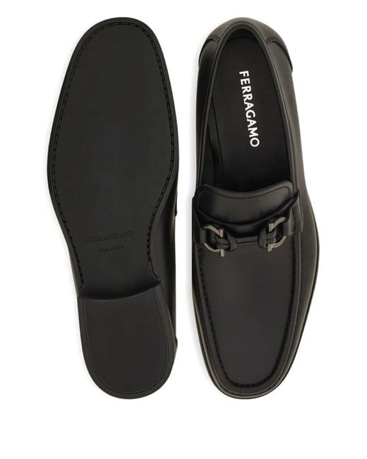 Ferragamo Black Alain Gancini Buckle Loafers Shoes for men