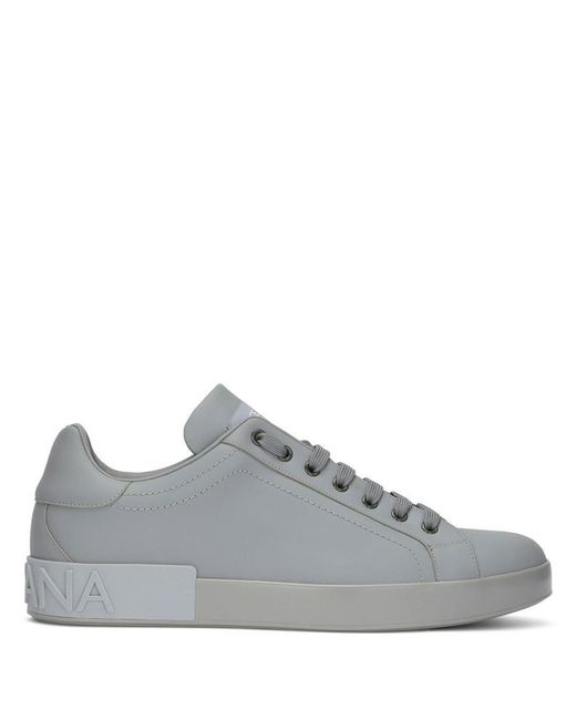 Dolce & Gabbana Gray Portofino Logo-embossed Leather Low-top Trainers for men
