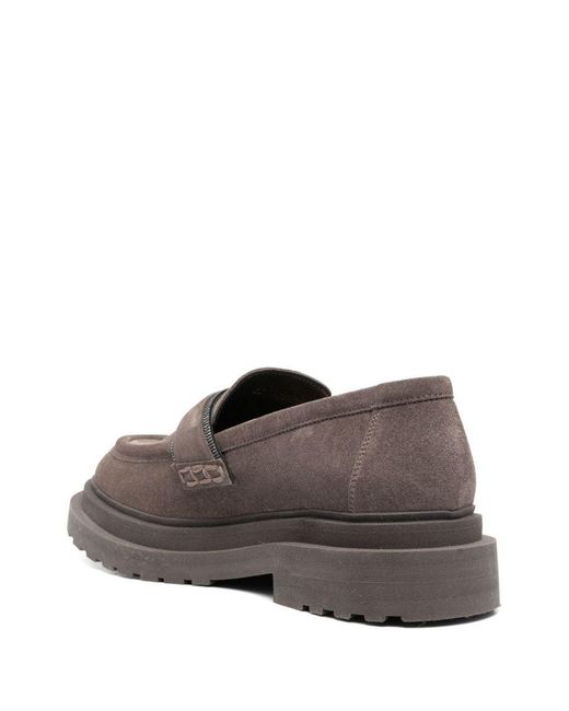 Brunello Cucinelli Gray Leather Loafers