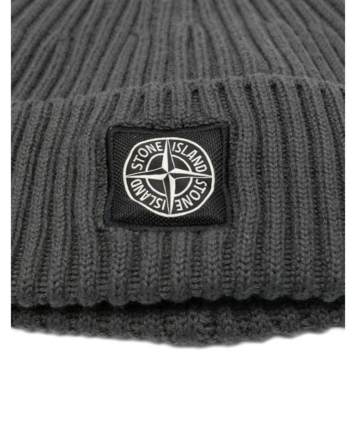 Stone Island Gray Full Rib Rws Wool Beanie for men