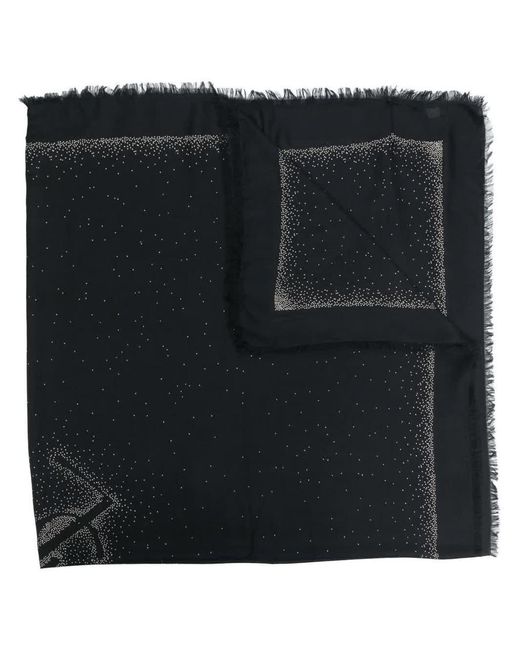 Saint Laurent Black Fringed Polka-Dot Scarf For