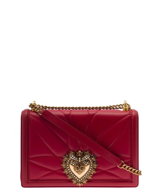 Dolce & Gabbana 'devotion' Big Red Shiulder Bag With Heart Jewel Detail In Matelassé Leather Woman