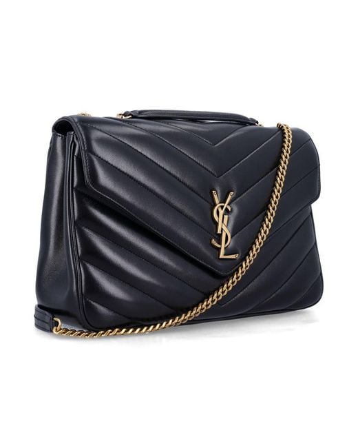 Saint Laurent Black Loulou Large Matelassé Lambskin Chain Bag