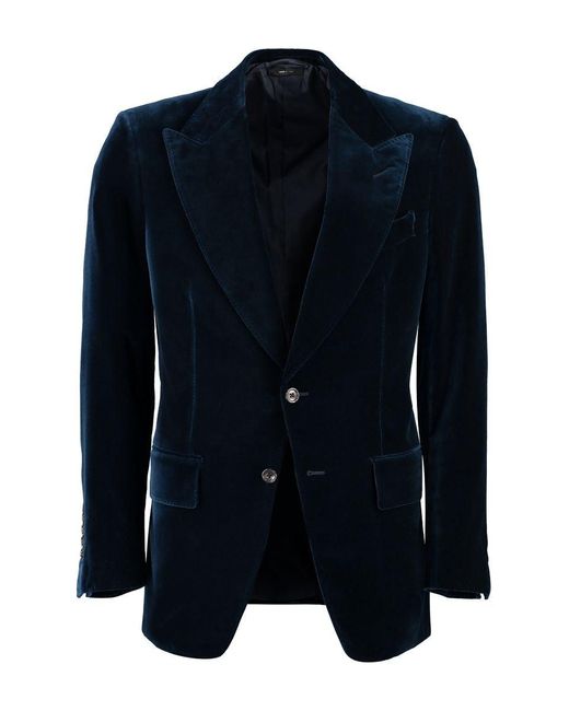 Tom Ford Blue Single-Breasted Velvet Jacket for men