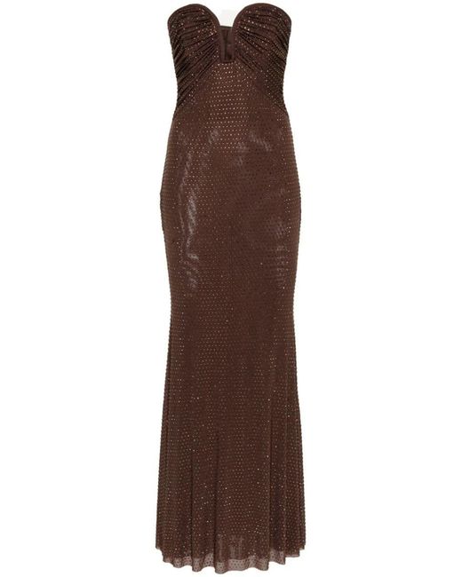 Self-Portrait Brown Maxi Dress Embellished With Rhinestones