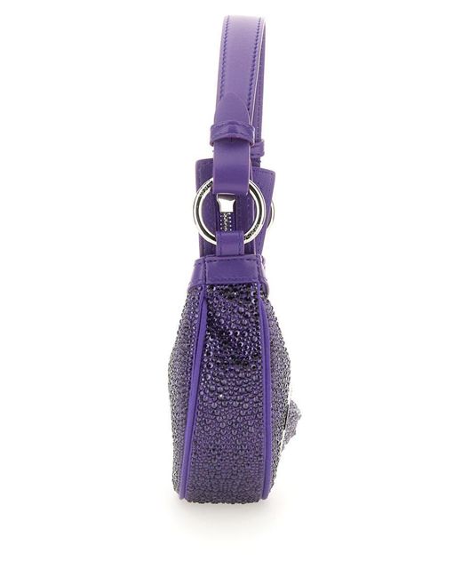 Versace Purple Mini Hobo Handbag With Crystals