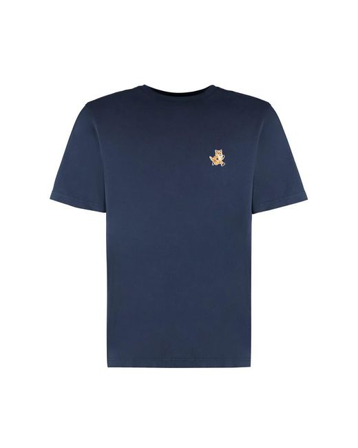 Maison Kitsuné Blue Printed Cotton T-Shirt for men
