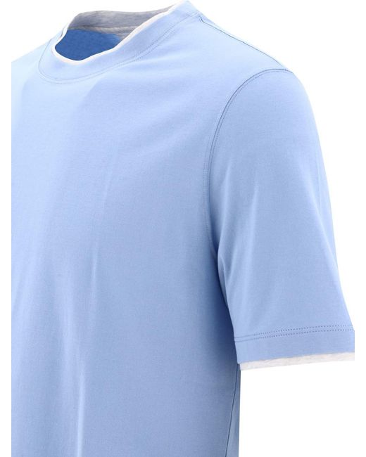Brunello Cucinelli Blue "Faux Layering" T-Shirt for men