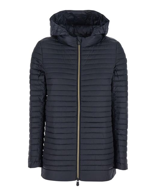 Save The Duck Blue 'alima' Black Down Jacket With Tone-on-tone Logo Patch On The Sleeve In Tech Fabric Woman