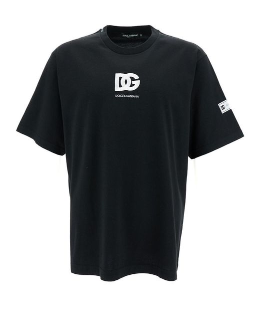 Dolce & Gabbana Black Crewneck T-Shirt With Dg Logo Print for men