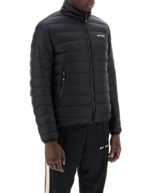 Palm Angels Black Lightweight Down Jacket With Embroidered Logo for men
