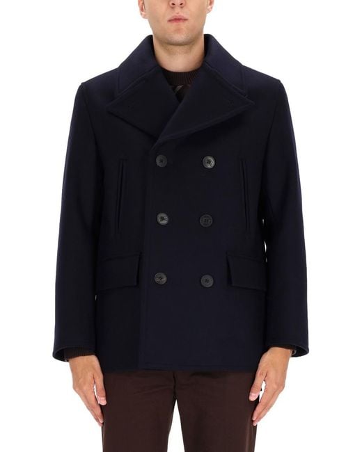 Burberry Blue Double-breasted Coat "shelborne" for men