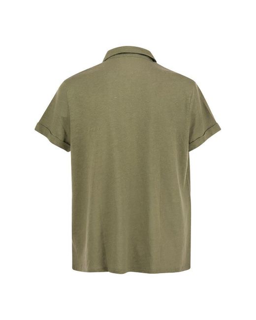 Majestic Filatures Green Short-sleeved Linen Polo Shirt