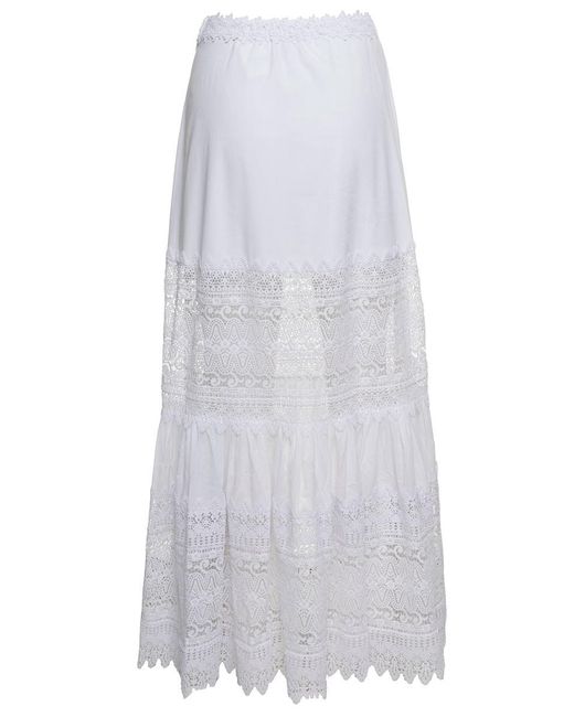 Charo Ruiz White 'Viola' Flounced Skirt With Lace Inserts