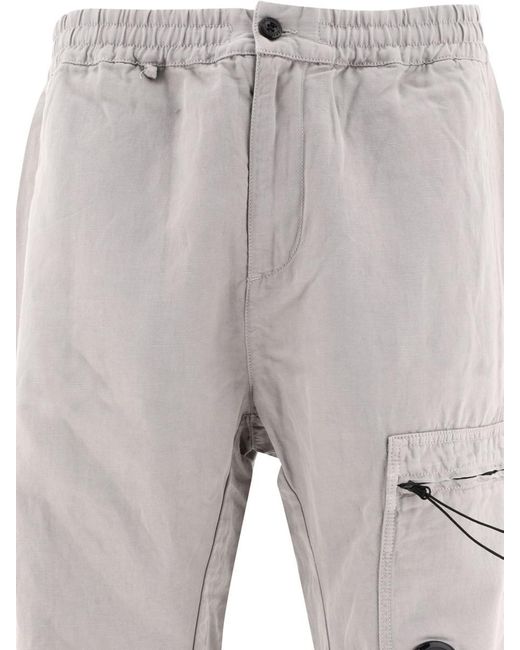 C P Company Gray Linen-Blend Cargo Trousers for men
