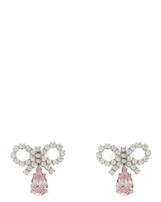 Self-Portrait White Micro Bow Drop Earrings