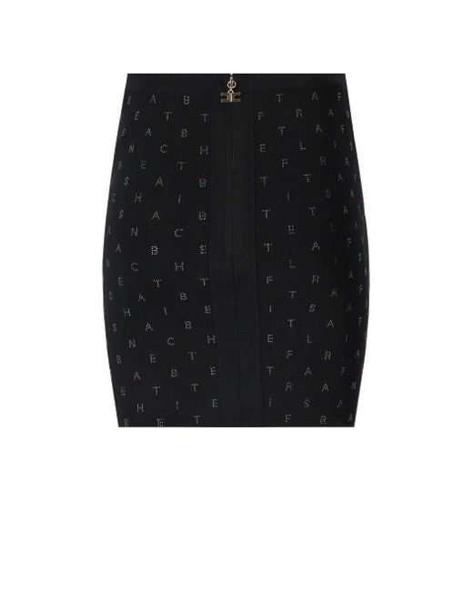 Elisabetta Franchi Black Knitted Skirt With Rhinestones