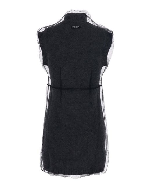 MSGM Black High Neck Dress With Logo Patch Applied On The Back