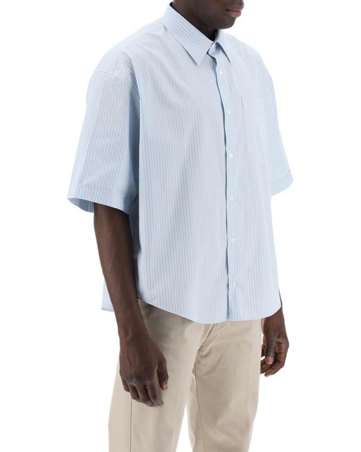 AMI Blue Short-Sleeved Striped Shirt for men