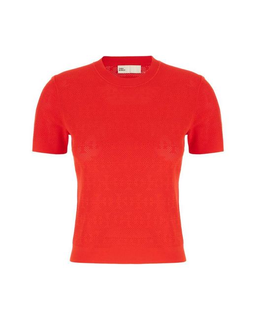 Tory Burch Red T-Monogram Viscose Blend Top