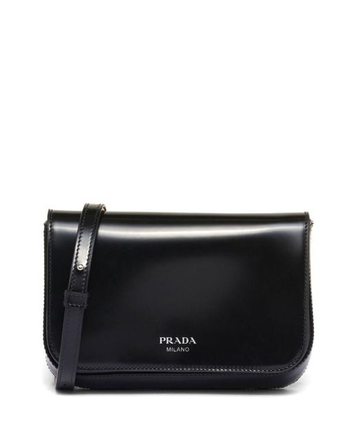Prada Black Logo-stamp Brushed Leather Bag for men