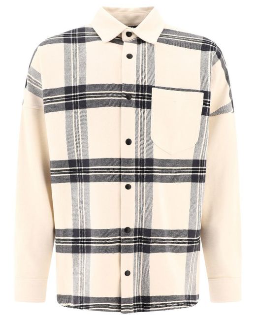 Palm Angels Natural Flannel Overshirt With Logo for men