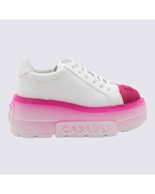 Casadei White And Pink Leather Sneakers