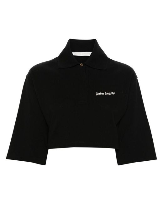 Palm Angels Black Cropped Polo Shirt With Logo