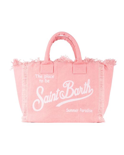Saint Barth Pink Cotton Canvas Vanity Tote Bag