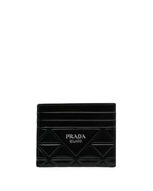 Prada Black Card Holder With Triangle Motifs for men
