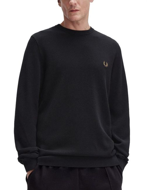 Fred Perry Blue Pique Sweater With Logo for men